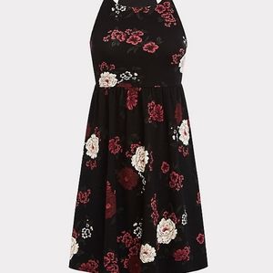 TORRID BLACK FLORAL HALTER SKATER DRESS